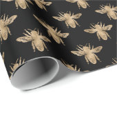 Papier Cadeau Motif d'abeille or et noir (Coin rond)