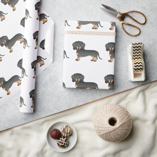Papier Cadeau Motif Dachshund Dog noir et tan lisse (Artisanat)