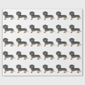 Papier Cadeau Motif Dachshund Dog noir et tan lisse (Plat)