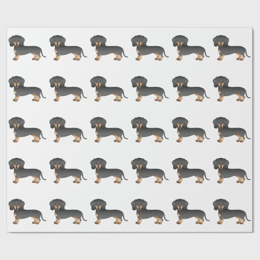 Papier Cadeau Motif Dachshund Dog noir et tan lisse (Plat)