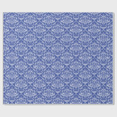 Papier Cadeau Motif Damas bleu blanc (Plat)