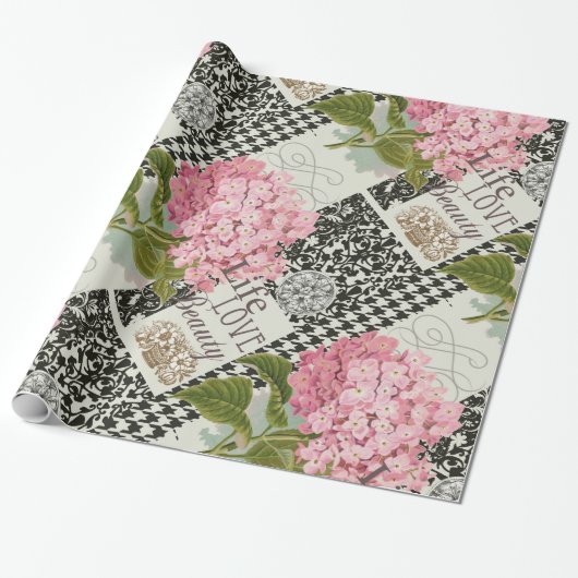 Papier Cadeau Motif Damas Décor Floral Joli (Déroulé)