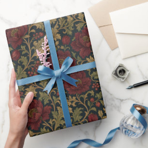 Papier Cadeau Motif damassé floral victorien foncé