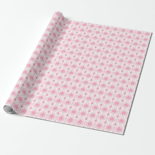 Papier Cadeau motif damassé rose blanc (Déroulé)