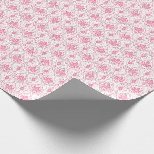 Papier Cadeau motif damassé rose blanc (Coin)