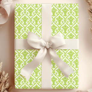 Papier Cadeau Motif damassé vert et blanc vintage