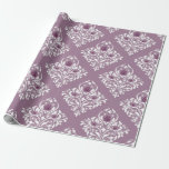 Papier Cadeau Motif damassé vintage mauve et blanc<br><div class="desc">Papier d'emballage à motif vintage sur le thème de Paris couleur pourpre poussié et blanc.</div>