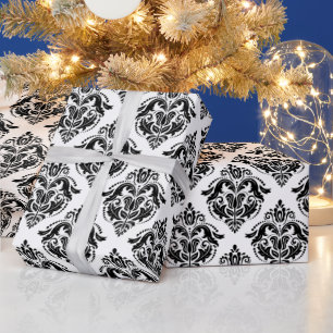 Papier Cadeau Motif damassé vintage noir et blanc