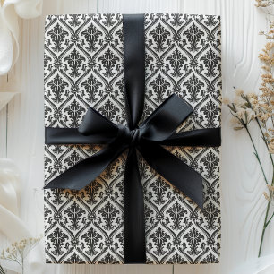 Papier Cadeau Motif damassé vintage noir et blanc