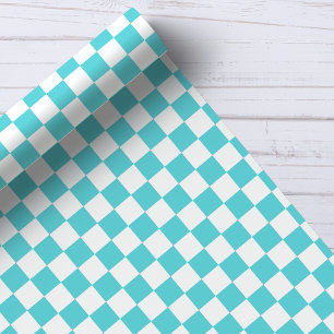Papier Cadeau Motif damier aqua et blanc