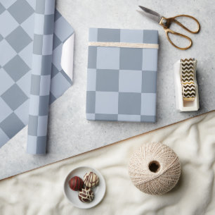 Papier Cadeau Motif damier bleu poudre minimaliste