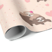 Papier Cadeau Motif d'amour mignon Sloth Couple (Coin rond)