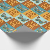Papier Cadeau Motif d'amour papillon | Dégradé bleu et orange (Coin)