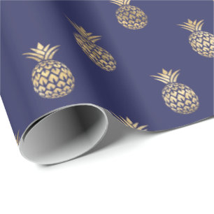 Papier Cadeau Motif d'ananas bleu de la Marine tropicale 