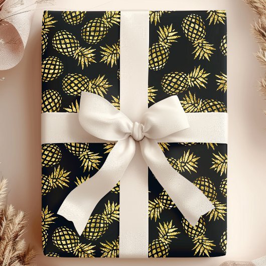 Papier Cadeau Motif d'ananas bleu marine