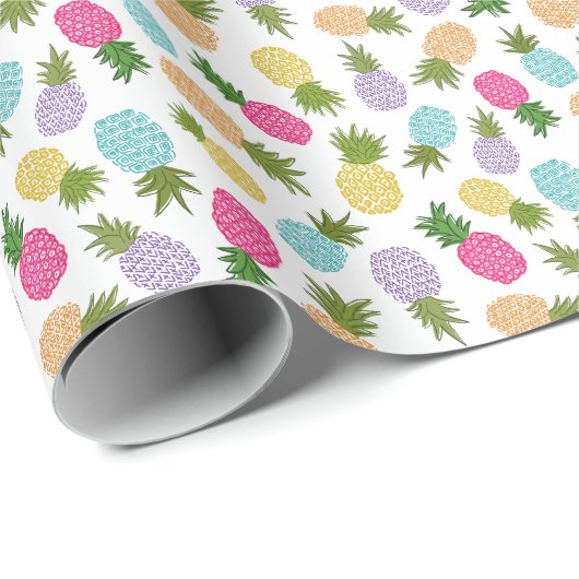 Papier Cadeau Motif d'ananas coloré moderne mignon (Coin rond)