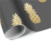 Papier Cadeau Motif d'ananas Gold Faux Foil (Coin rond)