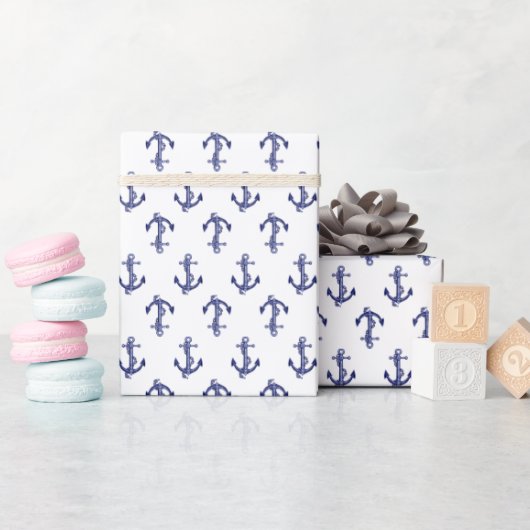 Papier Cadeau Motif d'ancrage bleu et blanc (Baby Shower)