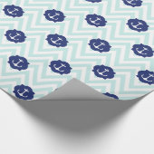 Papier Cadeau Motif d'Ancres bleu marine Chevron nautique (Coin)