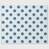 Papier Cadeau Motif d'Ancres bleu marine Chevron nautique (Plat)