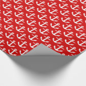 Papier Cadeau Motif d'Ancres nautiques blanc rouge (Coin)