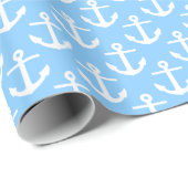 Papier Cadeau Motif d'Ancres nautiques bleu ciel (Coin rond)