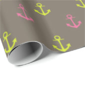 Papier Cadeau Motif d'Ancres nautiques Brown, vert rose (Coin rond)