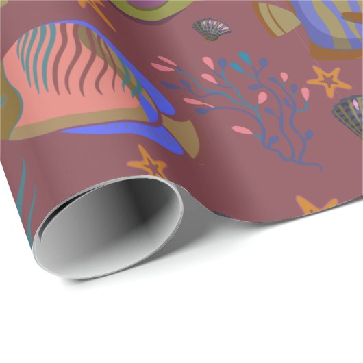 Papier Cadeau Motif d'animaux aquatiques | vie sous-marine en me (Coin rond)