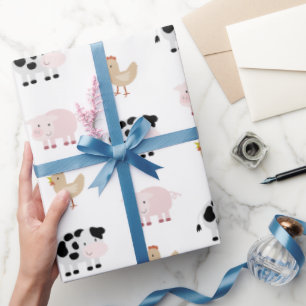Papier Cadeau Motif d'animaux de ferme Papier blanc