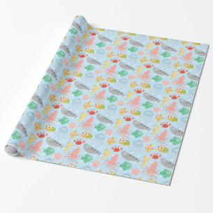 Papier Cadeau Motif d'animaux sous-marins mignons et colorés
