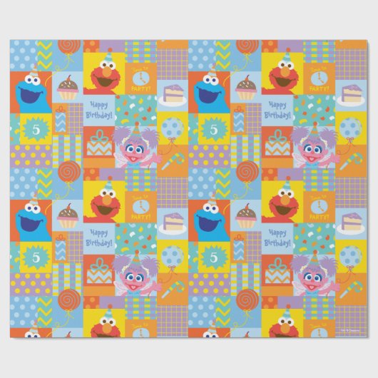 Papier Cadeau Motif d'anniversaire Elmo, Abby et Cookie Monster (Plat)