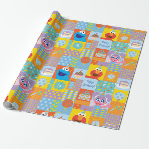 Papier Cadeau Motif d'anniversaire Elmo, Abby et Cookie Monster
