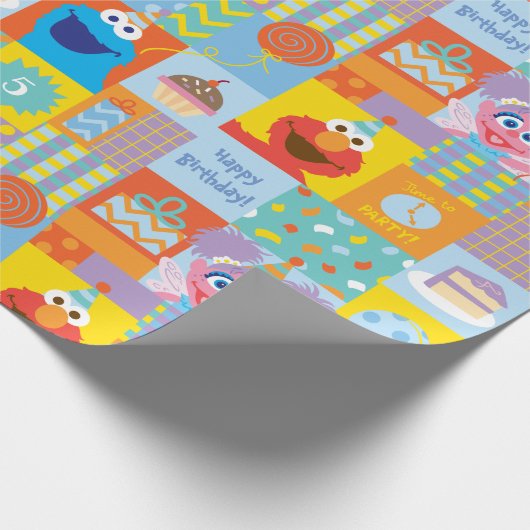 Papier Cadeau Motif d'anniversaire Elmo, Abby et Cookie Monster (Coin)