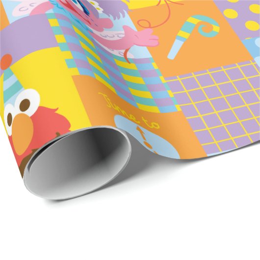 Papier Cadeau Motif d'anniversaire Elmo, Abby et Cookie Monster (Coin rond)