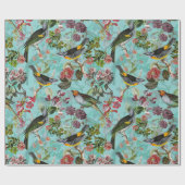 Papier Cadeau Motif d'antiquités et de fleurs sur le turquoise (Plat)