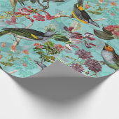 Papier Cadeau Motif d'antiquités et de fleurs sur le turquoise (Coin)
