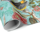 Papier Cadeau Motif d'antiquités et de fleurs sur le turquoise (Coin rond)