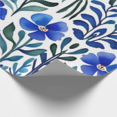 Papier Cadeau Motif d'aquarelle aux fleurs bleues (Coin)