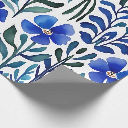 Papier Cadeau Motif d'aquarelle aux fleurs bleues (Coin)