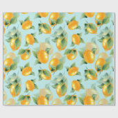 Papier Cadeau Motif d'aquarelle avec citrons et feuilles. Seamel (Plat)