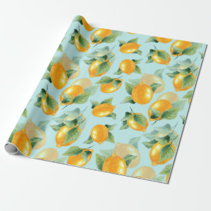 Papier Cadeau Motif d'aquarelle avec citrons et feuilles. Seamel