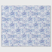 Papier Cadeau Motif d'aquarelle bleu Fleur de Lis (Plat)