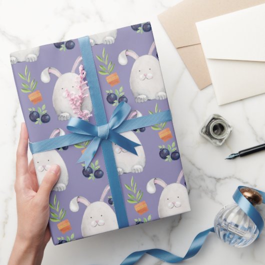 Papier Cadeau Motif d'aquarelle couleur lapin blanc (Cadeaux)