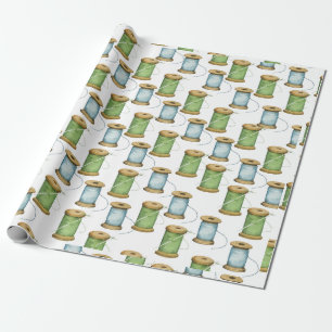 Papier Cadeau motif d'aquarelle de bobine de fil à coudre