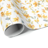 Papier Cadeau Motif d'aquarelle de fleurs jaunes (Coin rond)