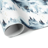 Papier Cadeau Motif d'aquarelle de la forêt bleue de minuit (Coin rond)