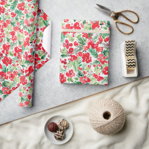 Papier Cadeau Motif d'aquarelle de Noël rouge