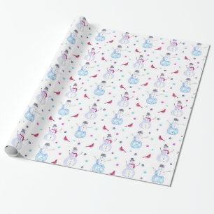 Papier Cadeau Motif d'aquarelle des motoneiges mignons et des oi