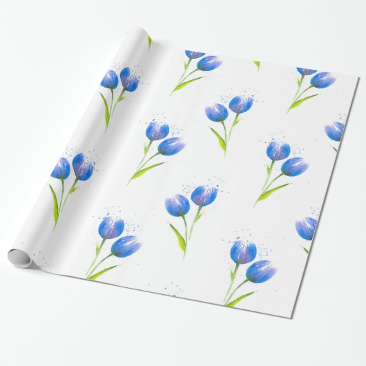 Papier Cadeau Motif d'aquarelle des Tulipes bleues (Déroulé)