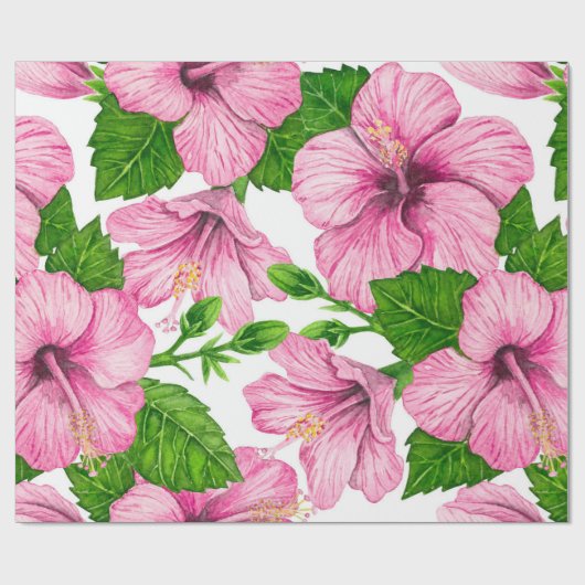 Papier Cadeau Motif d'aquarelle d'hibiscus rose (Plat)